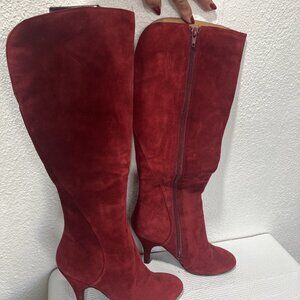 Nine West Women's Leather Stiletto High Heels Knee High Boots 5.5 Red